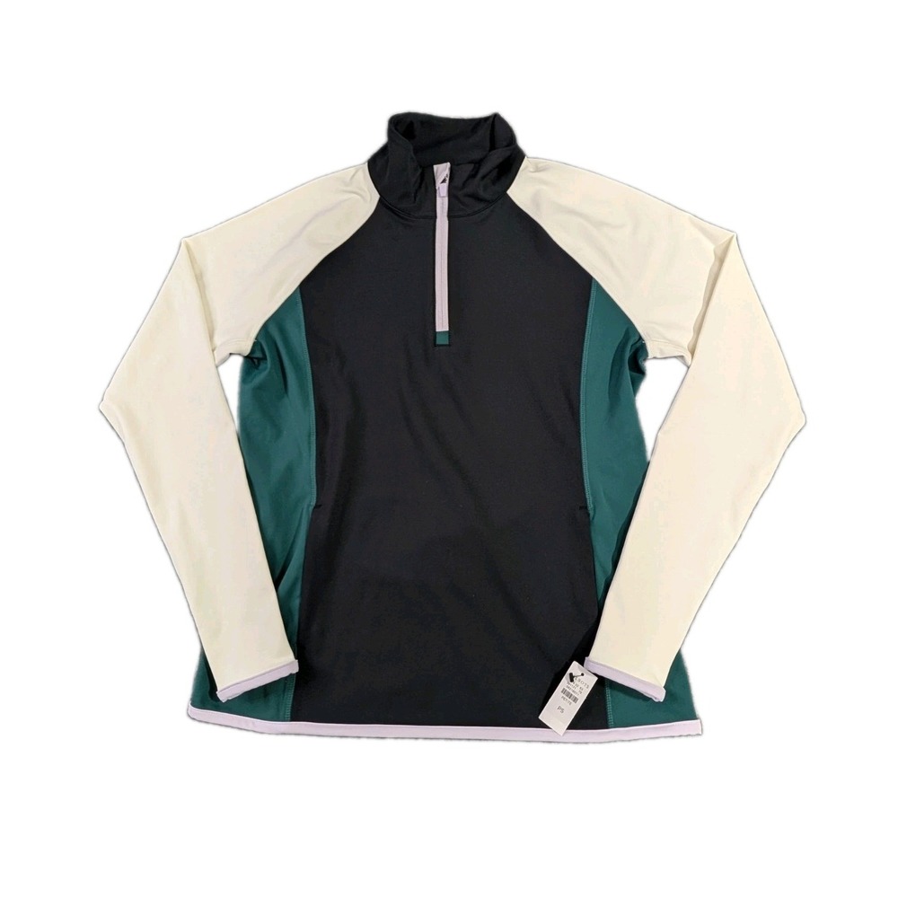 Talbots Out & About Half Zip Pullover S Petite Black Green Cream Stretch